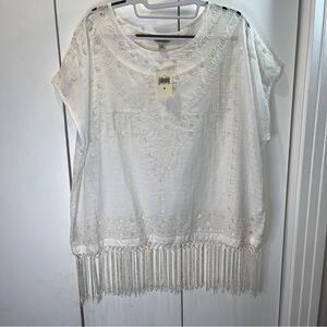 Women’s lucky brand White Fringe cap sleeve cut out tunic Women's Top sz med